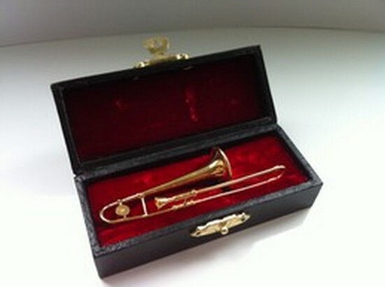 Trombone& Hard Case Dolls House Miniature 1/12 Scale Musical Instrument Brass