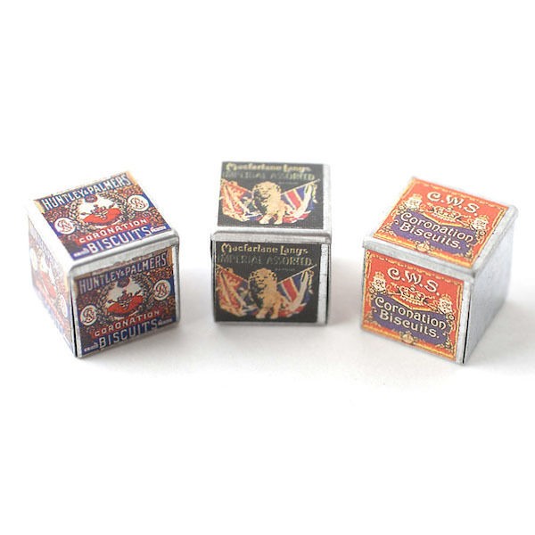 Three Biscuit Tins Kitchen Food Drink Dolls House Miniature 1.12 Scale
