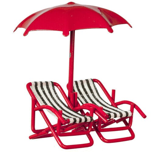 24th Scale Chairs & Umbrella, Dolls House Miniature, Beach 1/24th Scale, Garden