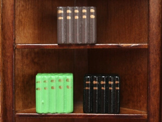 Dark Coloured Three Block Of Books, Dolls House Miniature, Study 1.12 Scale