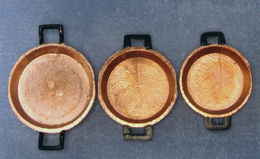 Set Of Three Copper Flat Pans, Dolls House Miniatures Kitchen Pots & Pans