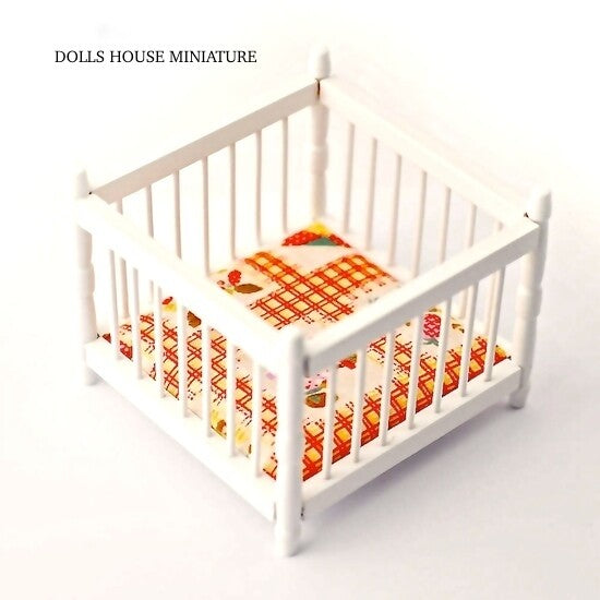 White Wooden Playpen, Dolls House Miniature, Nursery 1.12 Scale