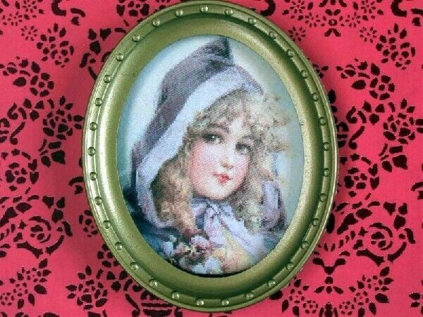 Oval Framed Picture of a Blonde Girl, Dolls House Miniature Wall Decor