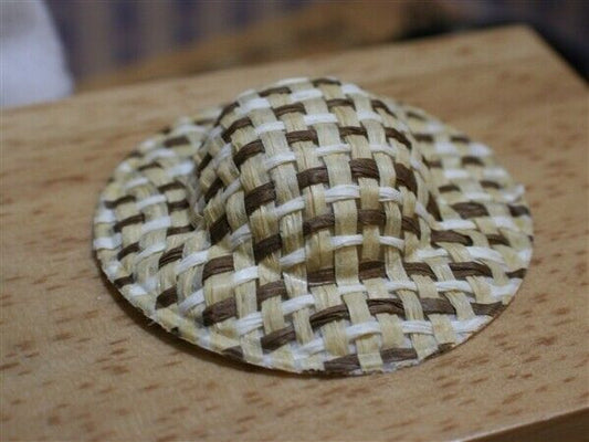 Straw Hat White & Brown, Dolls House Miniature, Dolls Clothing