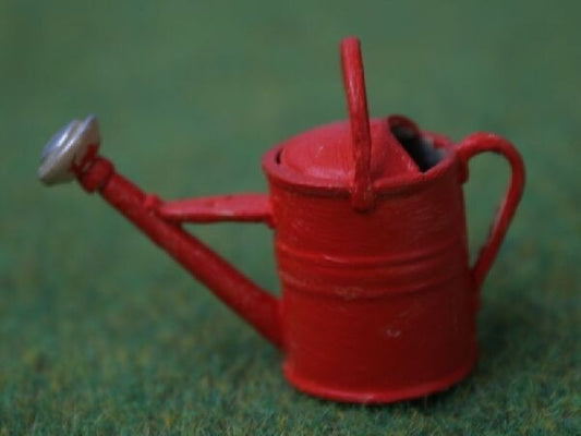 Red Garden Watering Can, Dolls House Miniature, Watering The Flowers Scene