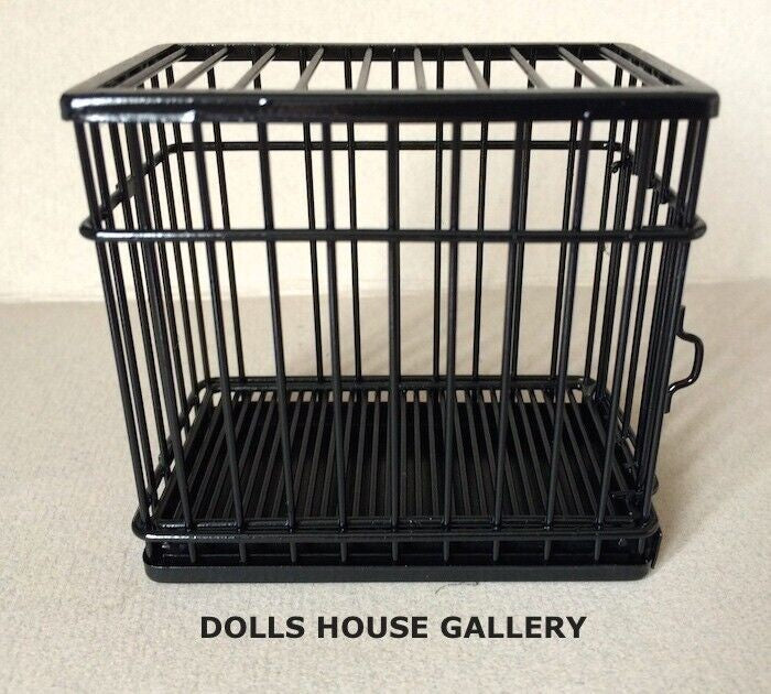 Small Black Metal Dog / Pet Cage With Opening Door, Dolls House Miniature, 24th
