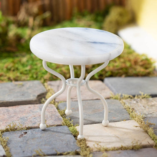 White Round Marble Top Table, Dolls House Miniature, 1.12 Scale Patio Table