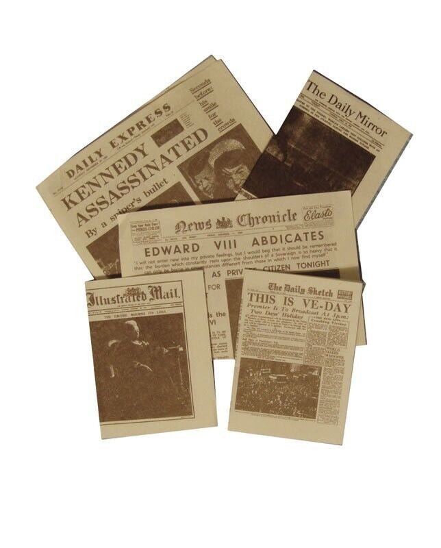 5 Newspapers for a Dolls House, Miniature Papers. 1.12 Scale Newspaper
