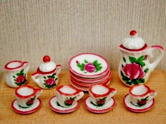 Pink Rose Tea Set, Dolls House Miniature, 1.12 Scale, Dining Room