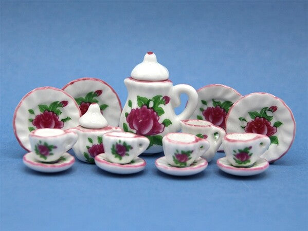 Pink Rose Tea Set, Dolls House Miniature, 1.12 Scale, Dining Room