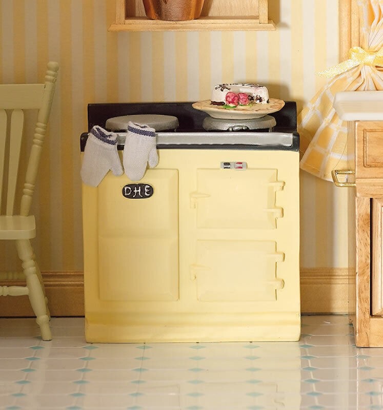 Cream Aga Style Stove, Doll House Miniature, 1.12th Scale, Kitchen Cooker