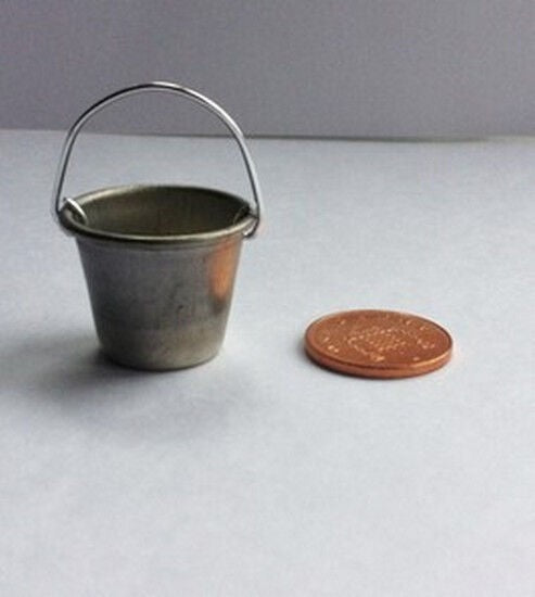 Galvanised Bucket, Dolls House Miniature Outdoor Accessories Metal