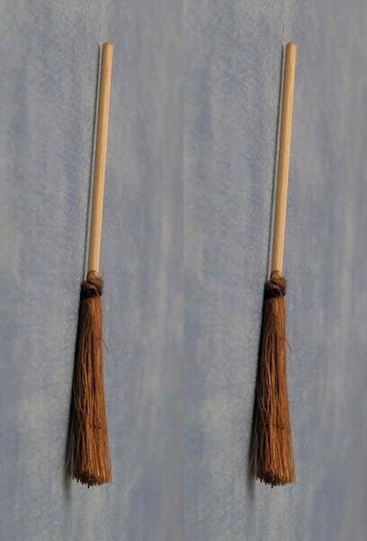 Two Wooden Brooms / Brushes, Dolls House Miniature, 1.12 Scale Brush, Broom