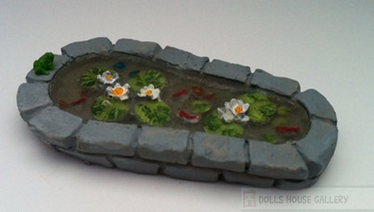Grey Stone Pond, Outdoor Miniature Dolls House, Frog, Garden Water Feature