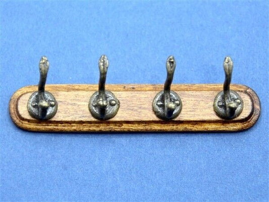 4 Coat Hooks On A Walnut Bar, Dolls House Miniature Fixtures, 1.12th Scale DIY