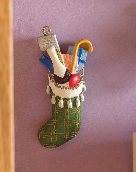 Green Filled Christmas Stocking, Dolls House Xmas Accessory, Miniature.