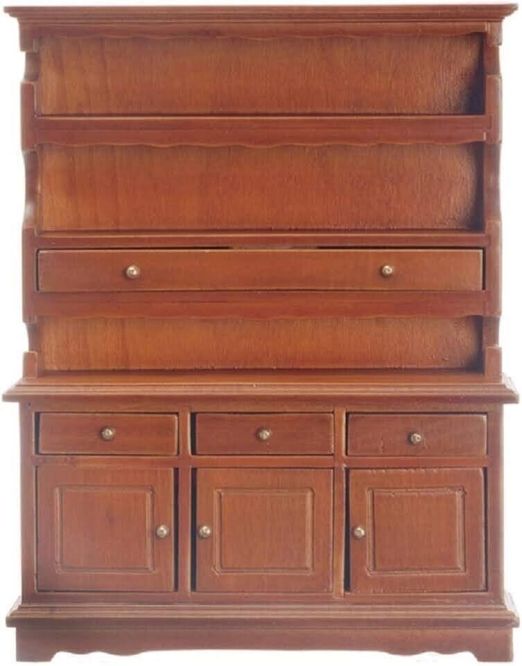 Walnut Hutch Dresser, Dolls House Miniature Furniture, Kitchen Living Room.