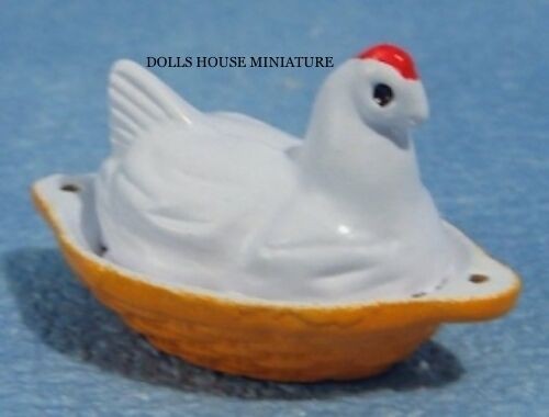 Chicken Shaped Egg Crock, Dolls House Miniature, Removable Lid.