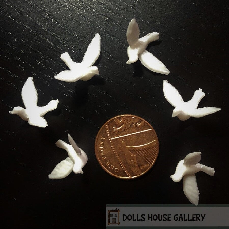 6 Small Doves, Dolls House Miniature, Animals Birds, Dove