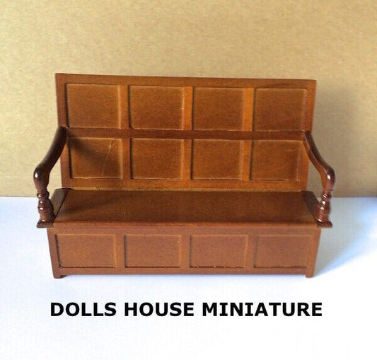 Tudor Bench / Settle Light Walnut, Dolls House Miniatures,  Church 1.12 Scale