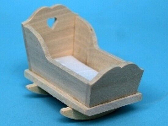 Barewood Rocking Cradle / Cot, Dolls House Miniature, Nursery Bare Wood