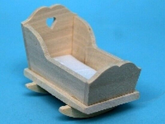 Barewood Rocking Cradle / Cot, Dolls House Miniature, Nursery Bare Wood