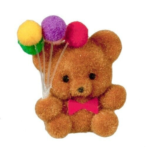 Flocked Teddy Bear w/ Balloons, Dolls House Miniature, Nursery 1.12 Scale