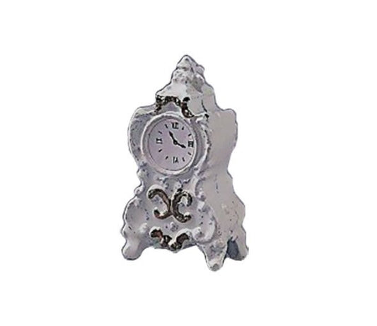 Silver Mantel Clock, Dolls House Miniatures, 1.12 Scale Mantle