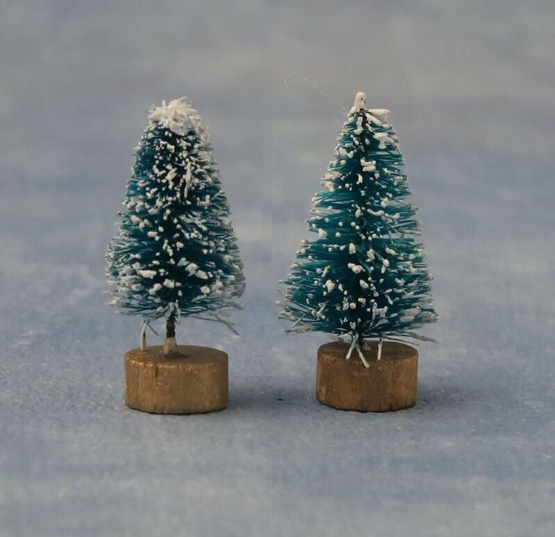 35mm Small Pair Snow Covered Trees Dolls House Miniature, Garden Christmas Xmas