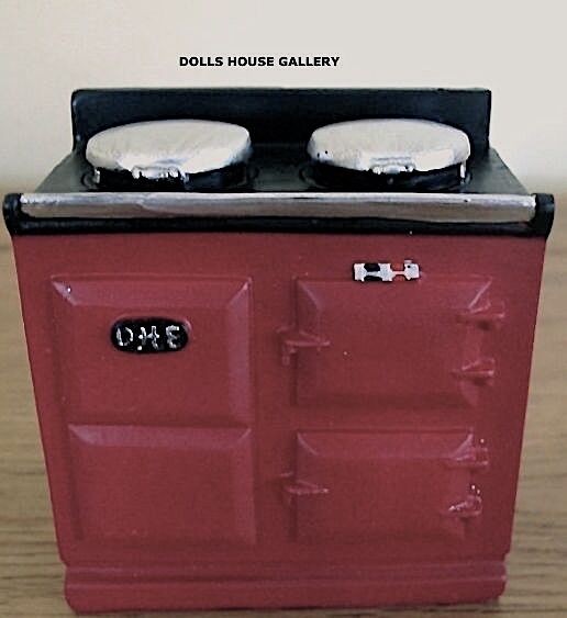 Red Aga Style Stove, Doll House Miniature, 1.12th Scale, Kitchen Cooker
