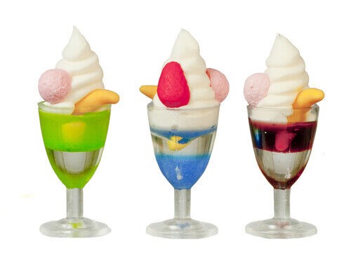 Three Large Ice Cream Sundays, Dolls House Miniatures Food