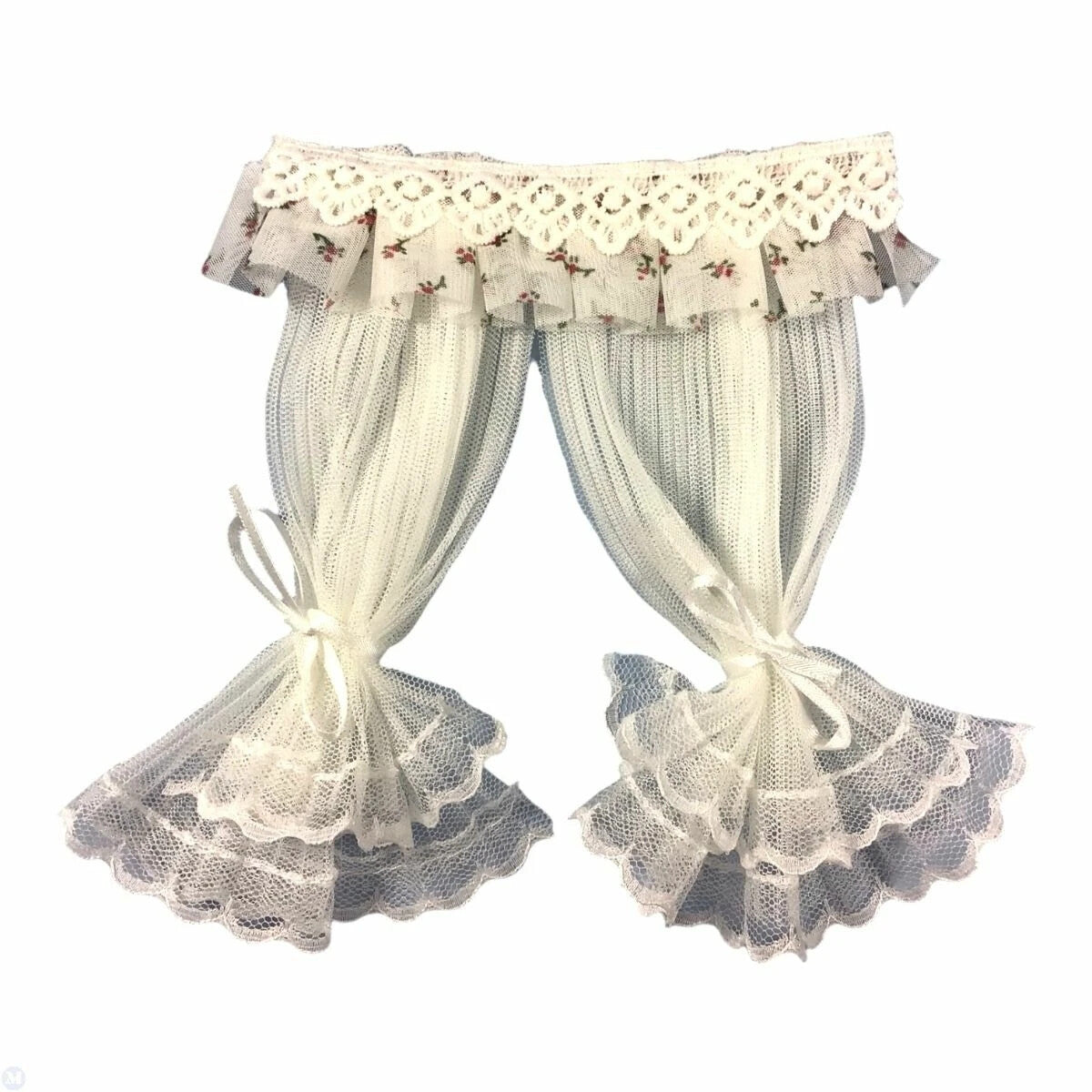 Lace Curtain with Red Floral Trim Dolls House Miniatures home decor furnishing