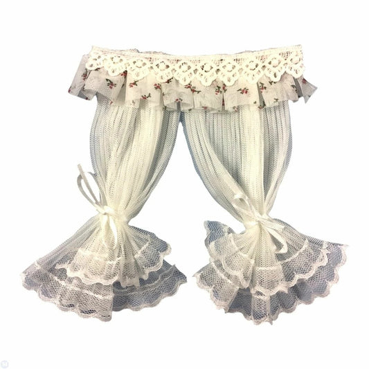 Lace Curtain with Red Floral Trim Dolls House Miniatures home decor furnishing