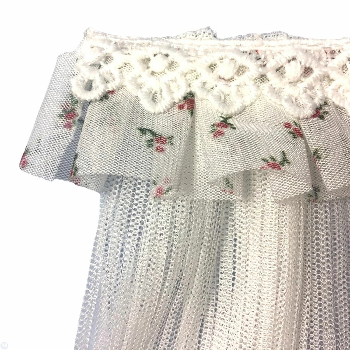 Lace Curtain with Red Floral Trim Dolls House Miniatures home decor furnishing