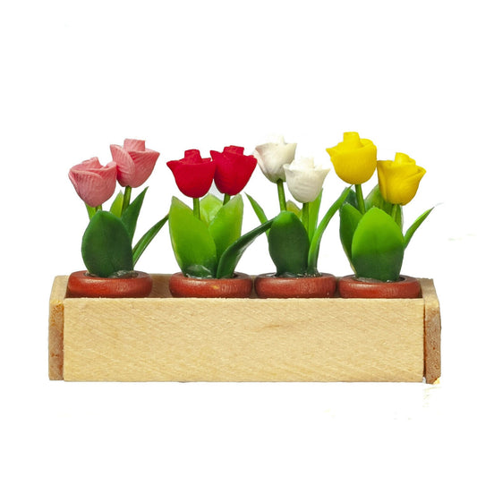 Wooden Window Box With Rose Flowers, Dolls House Miniature, 1.12 Scale, Garden
