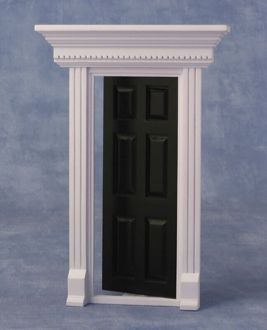 6 Panel Painted Black Front Door, Dolls Fairy, Dolls House Miniature 1.12 Scale