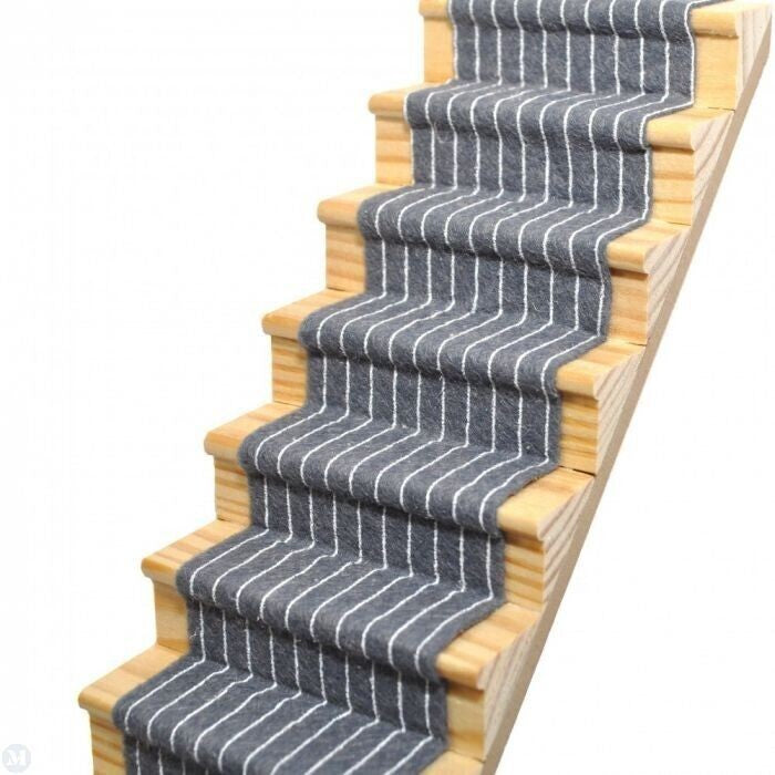 Slate Grey Striped Stair Carpet, Dolls House Miniature 1.12 Scale Adhesive Back