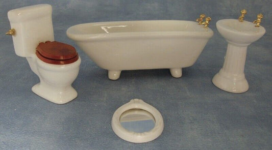 White 4 Piece Bathroom Suite, Dolls House 1.12 Scale Bath, Sink, Toilet
