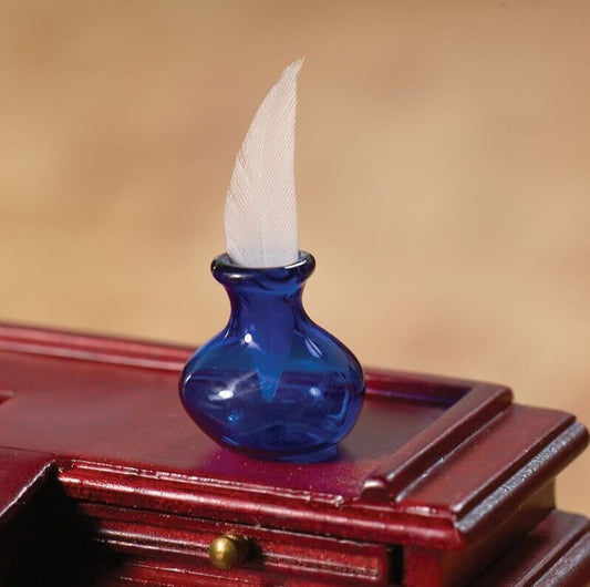 Ink Pot with Quill, Dolls House Miniature Accessory Study, 1.12 Scale Miniatures