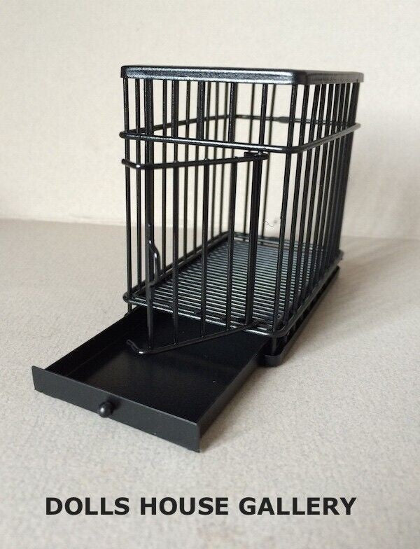 Large Black Metal Dog / Pet Cage With Opening Door, Dolls House Miniature