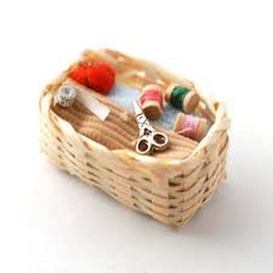 Sewing Basket With Accessories, Sewing Room. Dolls House Miniature, 1.12th Scale
