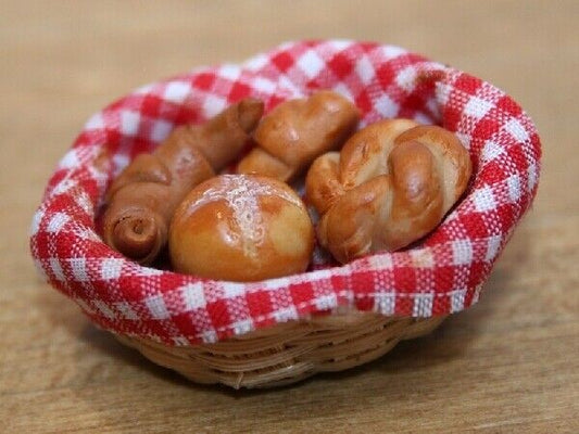 Basket of Croissants, Dolls House Miniature, Food Drink 1.12 Scale