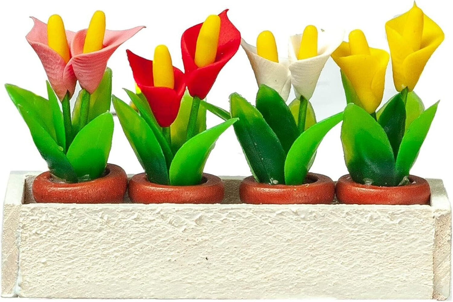 White Window Box With Lillies Flowers, Dolls House Miniature 1.12 Scale, Garden