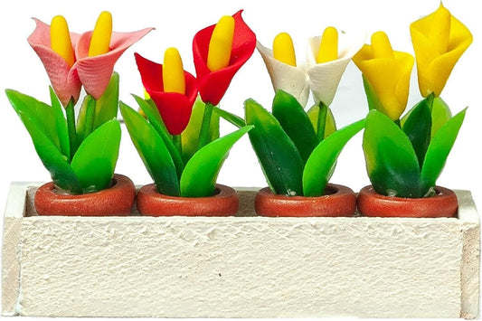 White Window Box With Lillies Flowers, Dolls House Miniature 1.12 Scale, Garden