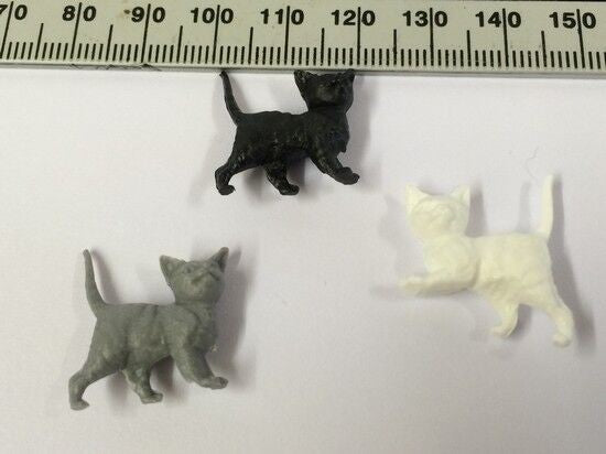Pack of Three Tiny Plastic Kittens, Doll House Miniature Pets & Animals
