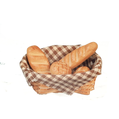 Bread In A Basket, Dolls House Miniature Food, Kitchen Accessory, Baguettes