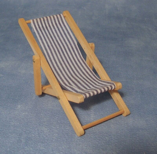 Dolls House Miniature Blue & White Striped Deck Chair, Seaside Beach
