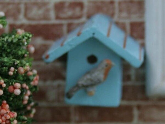 Blue Bird Box (bird not included), Dolls House Miniature, Garden 1.12 Scale