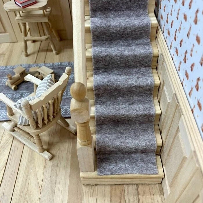 Koala Grey Stair Carpet, Dolls House Miniature 1.12 Scale Carpets, Adhesive Back