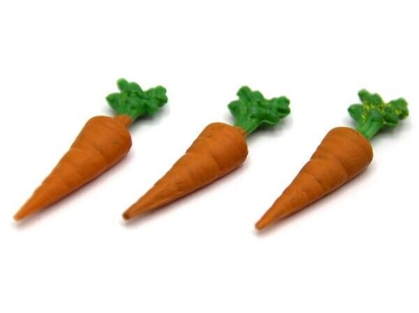 3 Carrots, Dolls House Miniature Market Food Accessory Veg